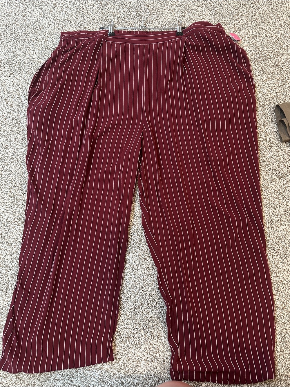 ASOS Curve Burgundy Pinstripe Wide-Leg Trousers